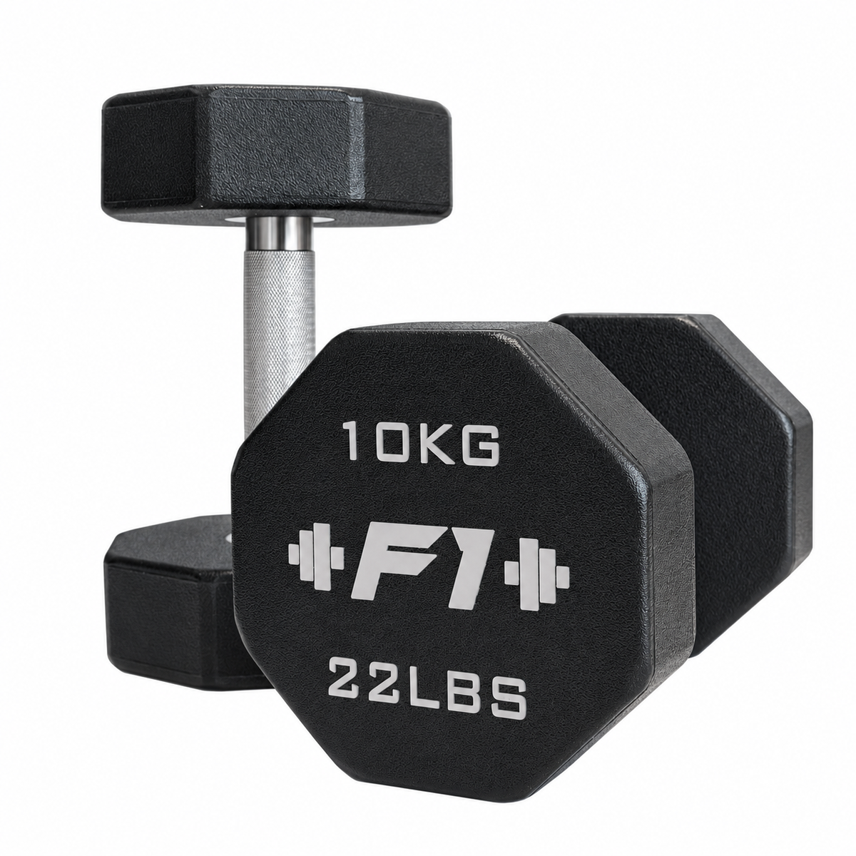 F1 Recreation Premium 8-Sided Polyurethane Dumbbell c/w Stainless Steel with F1 Logo (Pair)
