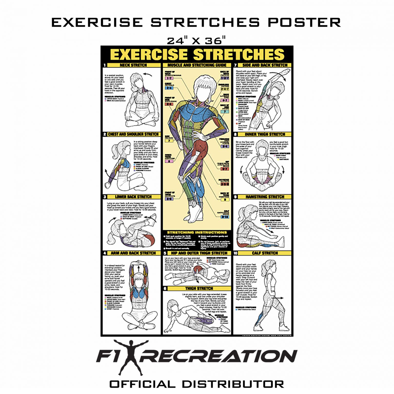 F1 Recreation Original Exercise & Muscle Guide Fitness Chart (Men) NFC1 ...